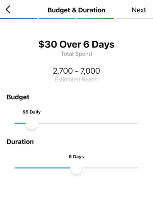 how to use instagram paid promotion: set up a daily budget and promotion duration