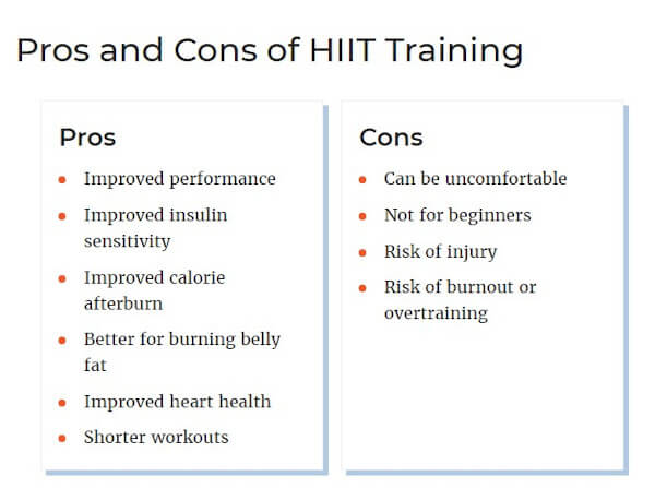  product comparison guide example from very well fit that reads "pros and cons of hiit training"