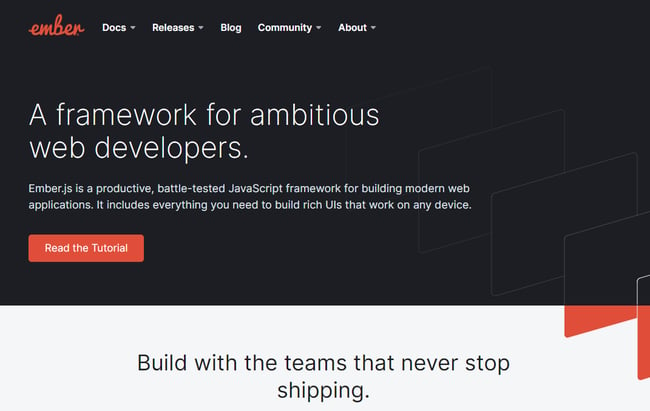Ember.js framework homepage