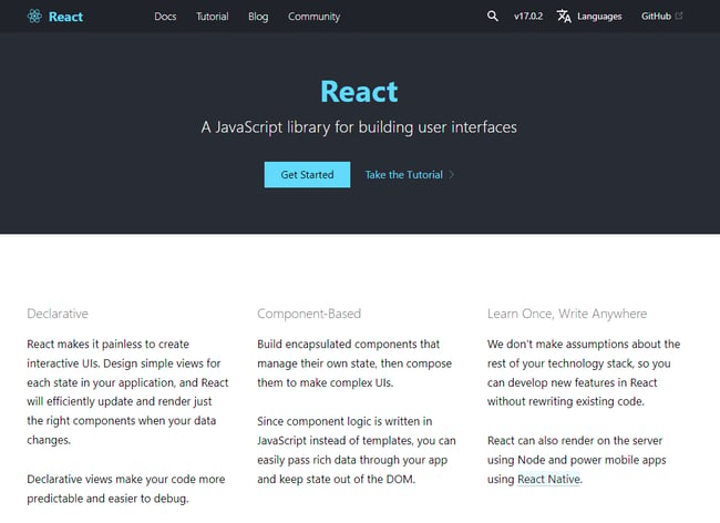 React framework homepage