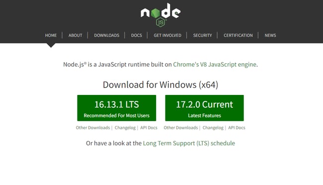 Node.js framework homepage