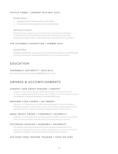 Marketing Resume Example: Sarah Casdorph Page 2