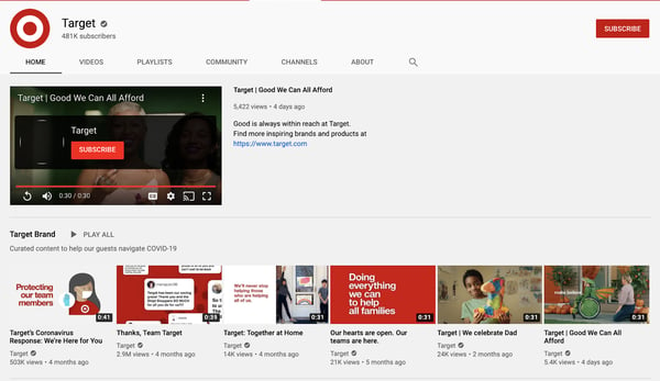 Target Homepage of Youtube with playlists shown
