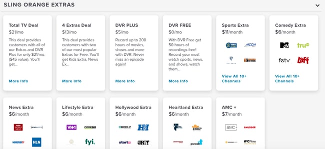 Sling product page lets customers build their own personalized streaming package
