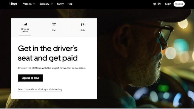 Photo of Uber website user interface