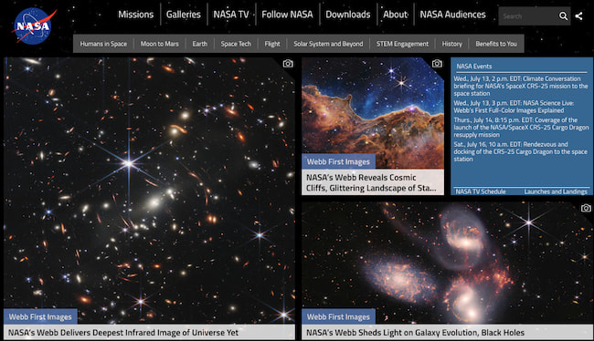 Photo of NASA website user interface