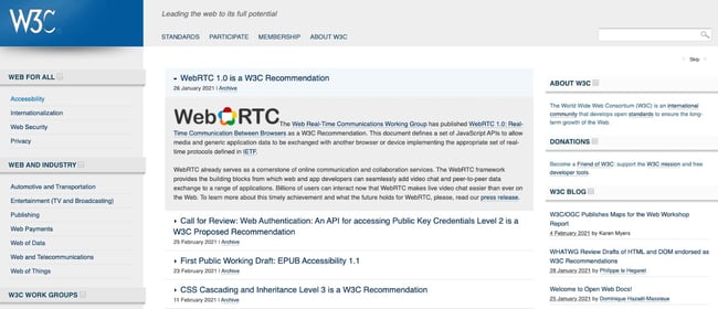 homepage for the web accessible website w3c.com