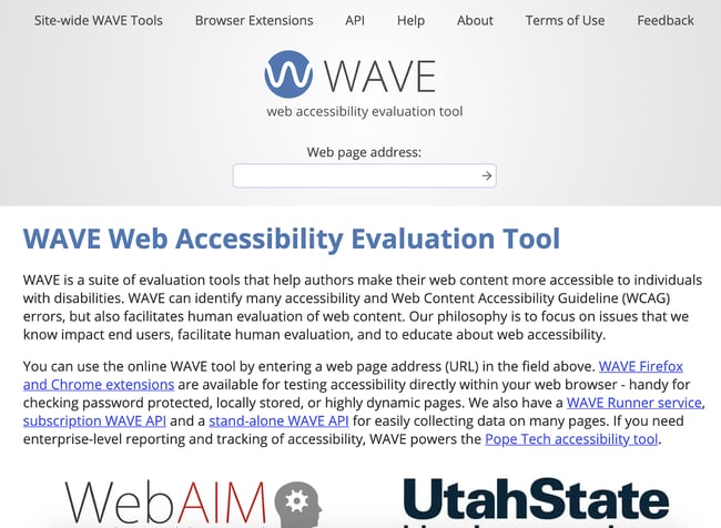 the page for the online web accessibility tool WAVE