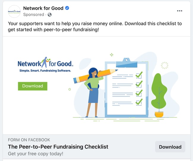 Network for Good facebook ad on peer to peer fundraising checklist
