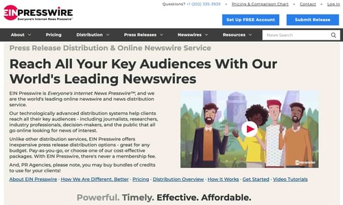 press release distribution service homepage by EIN Presswire