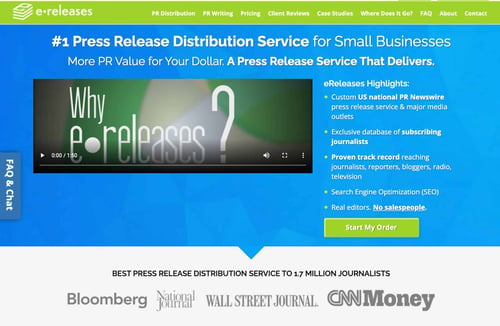 press release distribution service homepage by eReleases