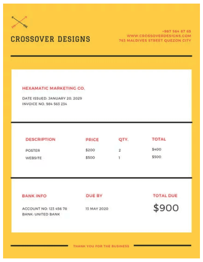 Invoice Design Templates and Examples: Yellow Minimalist Invoice