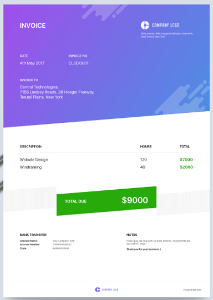Invoice Design Templates and Examples: Soft Banner Invoice