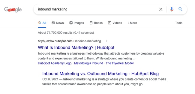 SEO example of HubSpot ranking for 