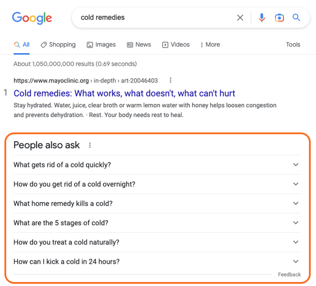 most important serp features: people also ask boxes