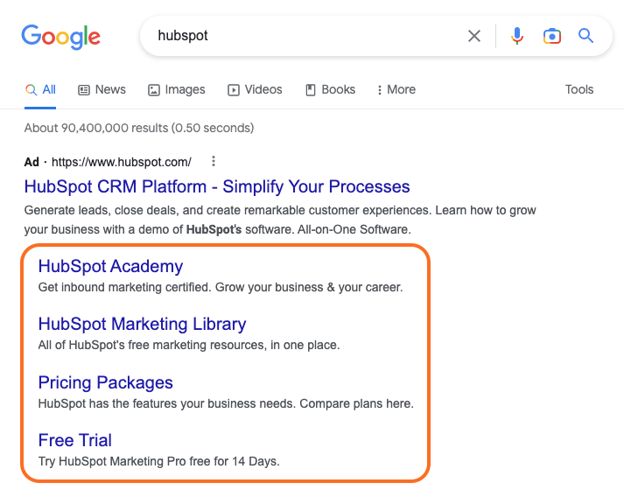 most important serp features: sitelinks