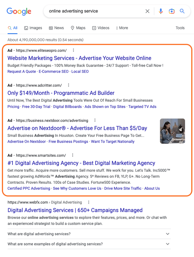 most important serp features analysis: top and bottom ads 