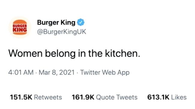 آداب بد رسانه های اجتماعی: برگر کینگ "زنان متعلق به آشپزخانه" توییت