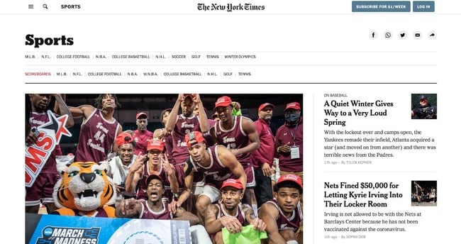 dynamic website examples: the new york times homepage