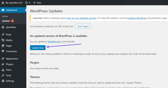 How to Fix the Wordpress MySQL Extension Error: update WordPress software in dashboard