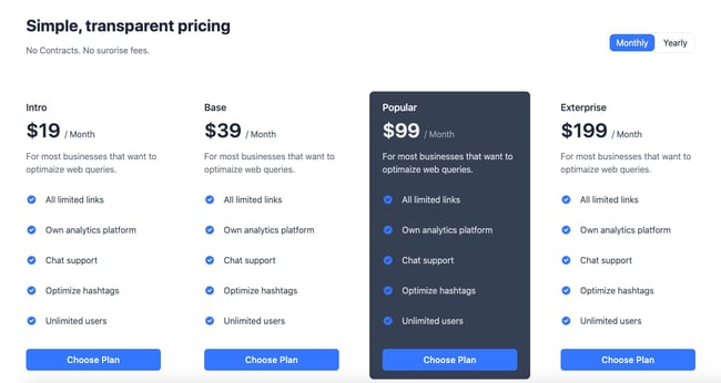 Tailwind CSS pricing table example detailing four plans