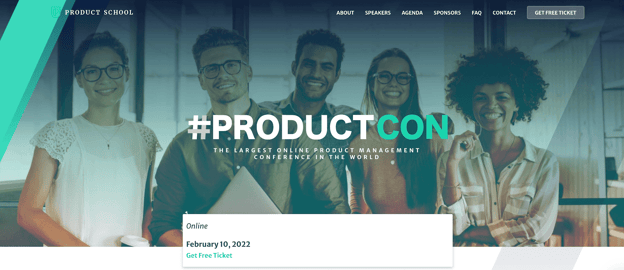 The ProductCon conference website homepage design