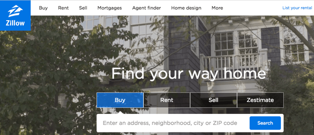 Zillow website banner