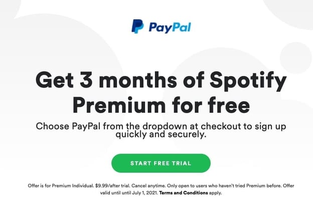 Spotify premium three month free trial example