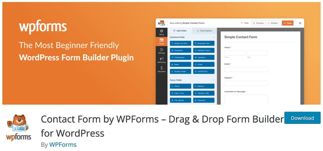 download page for the popular wordpress plugin wpforms