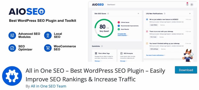 download page for the popular wordpress plugin all in one seo