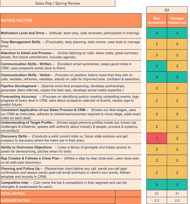 sales perfomance review examples: needs improvement