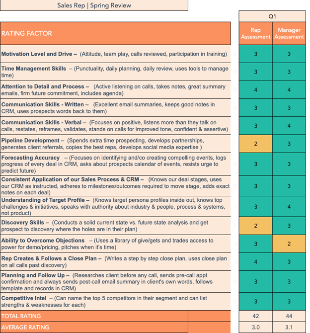 sales performance review examples: meets expectations