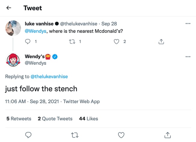 Wendy's responding to a customer's Tweet