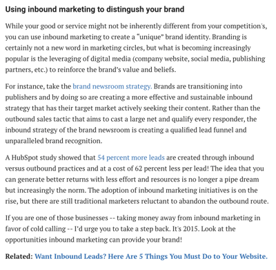 An example of a backlink from entrepreneur.com to HubSpot's Not Another State of Marketing Report