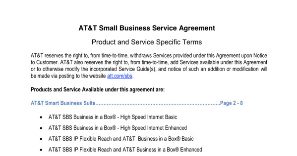  AT&T's Small Business Service Agreement