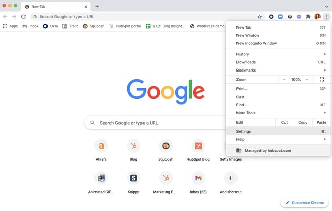 Navigate to setting to clear cookies on Chrome