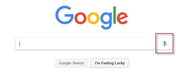 Icône de recherche vocale sur la page d'accueil de Google 