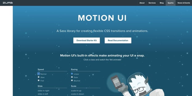 landing page of Motion UI, a website development trend in 2021