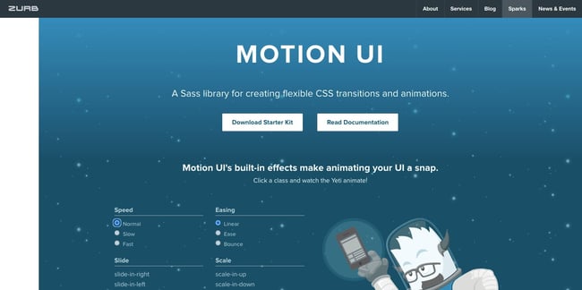 Web development trend: Landing page of Motion UI, a website development trend in 2021