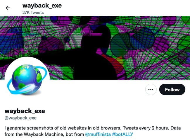wayback twitter bot landing page explains that account is automated and how it works