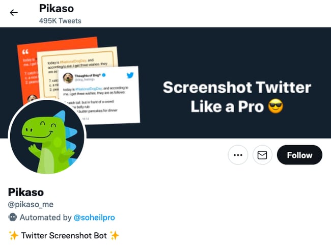 Pikaso Twitter bot labelled as Twitter screenshot bot