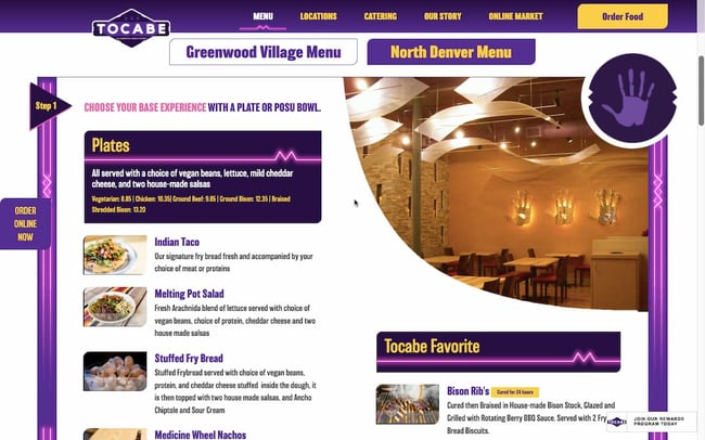 Two separate menus for each location are available on restauraunt website Toacabe
