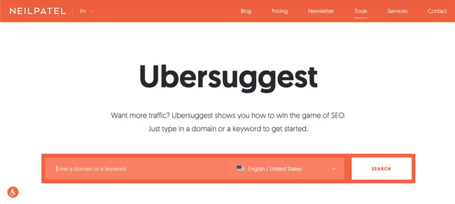product page for the long tail keyword tool ubersuggest