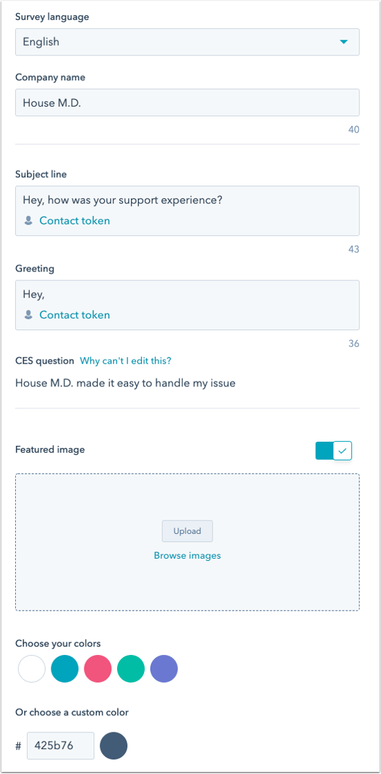 survey customization fields in the hubspot feedback form builder tool