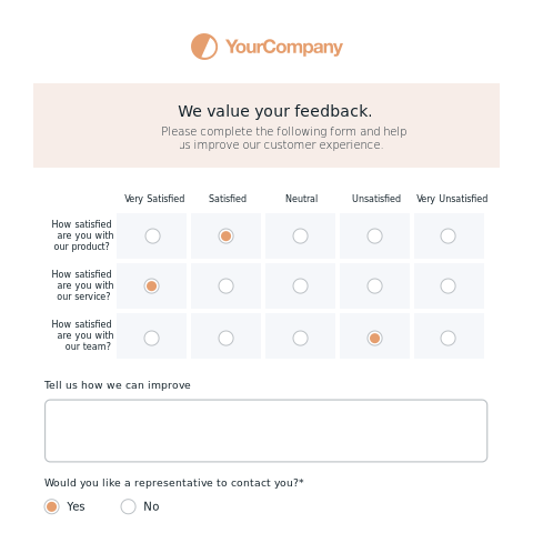 a feedback form template from formstack
