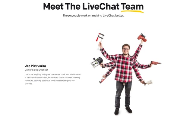 meet the team page: livechat example