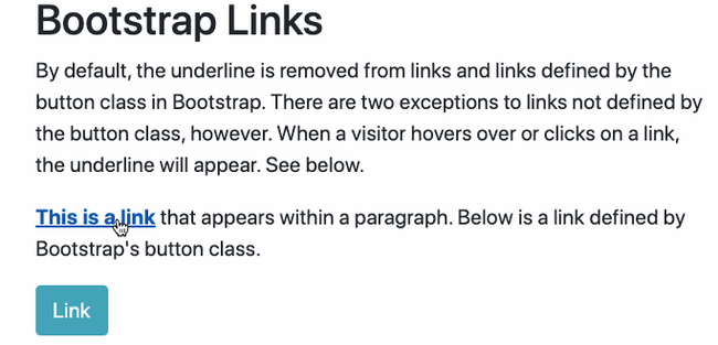 Code demo showing hover and active link state with the underline in Bootstrap