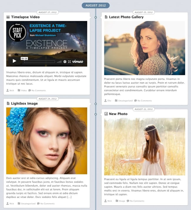 example of a facebook timeline style page made with the postline theme