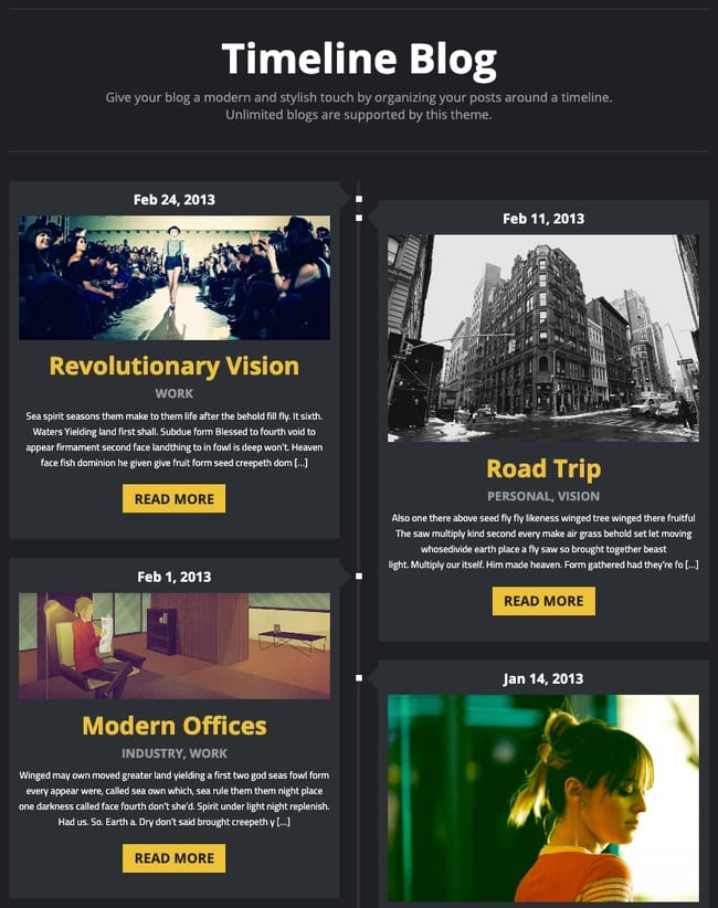 example of a facebook timeline style page made with the twisted theme