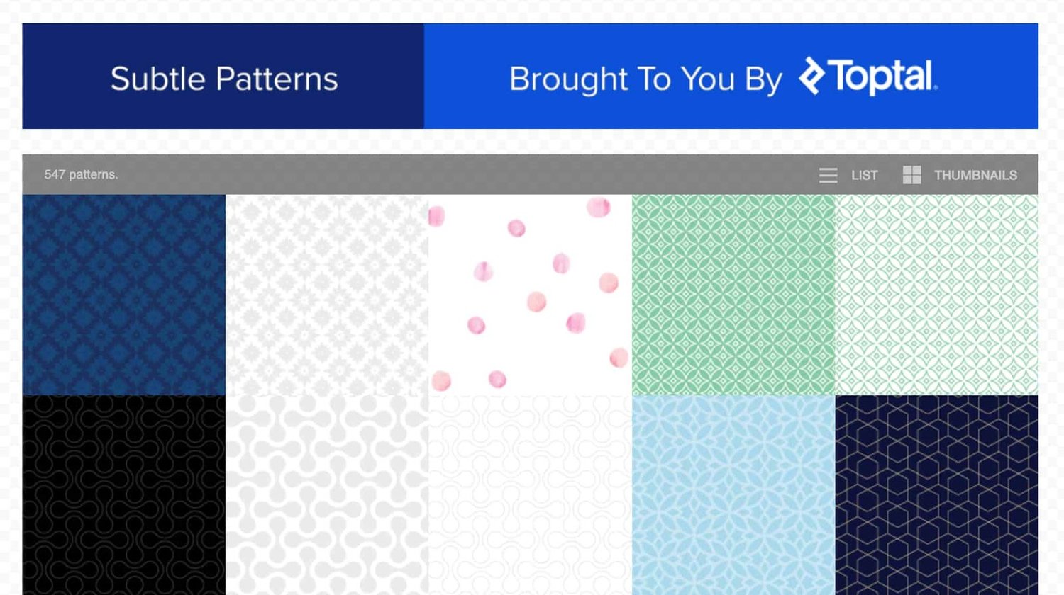 homepage for the web textures resource Subtle Patterns